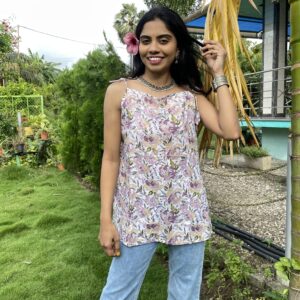 Soft pastel-colored floral kurti, perfect for casual and festive wear